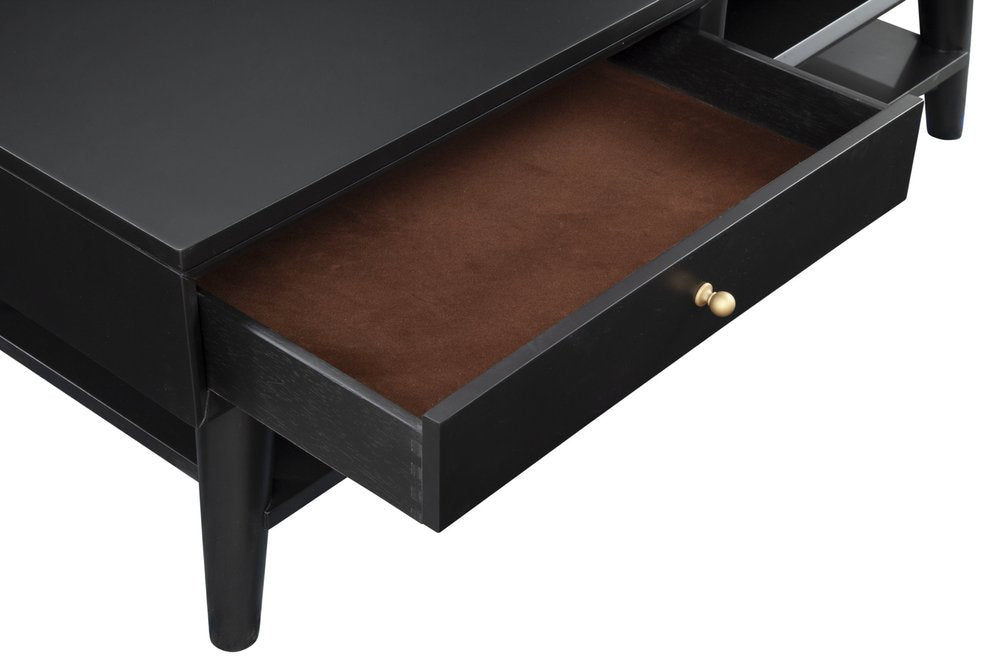 Black Solid and Manufactured Wood Coffee Table with Drawer - 48-inch