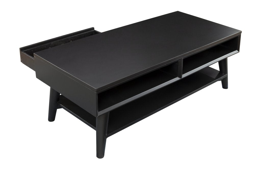 Black Solid and Manufactured Wood Coffee Table with Drawer - 48-inch