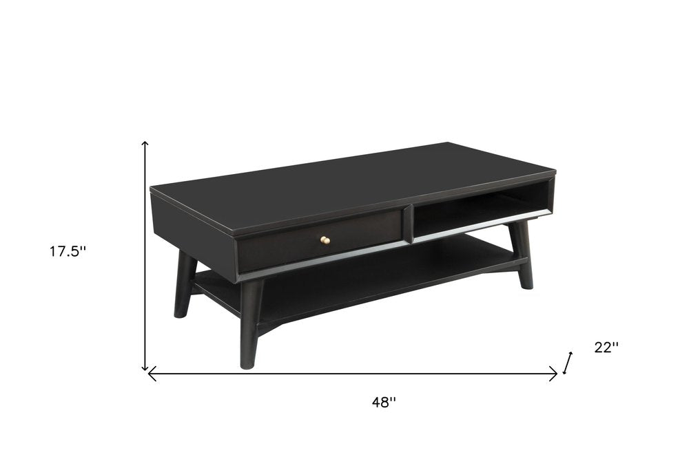 Black Solid and Manufactured Wood Coffee Table with Drawer - 48-inch