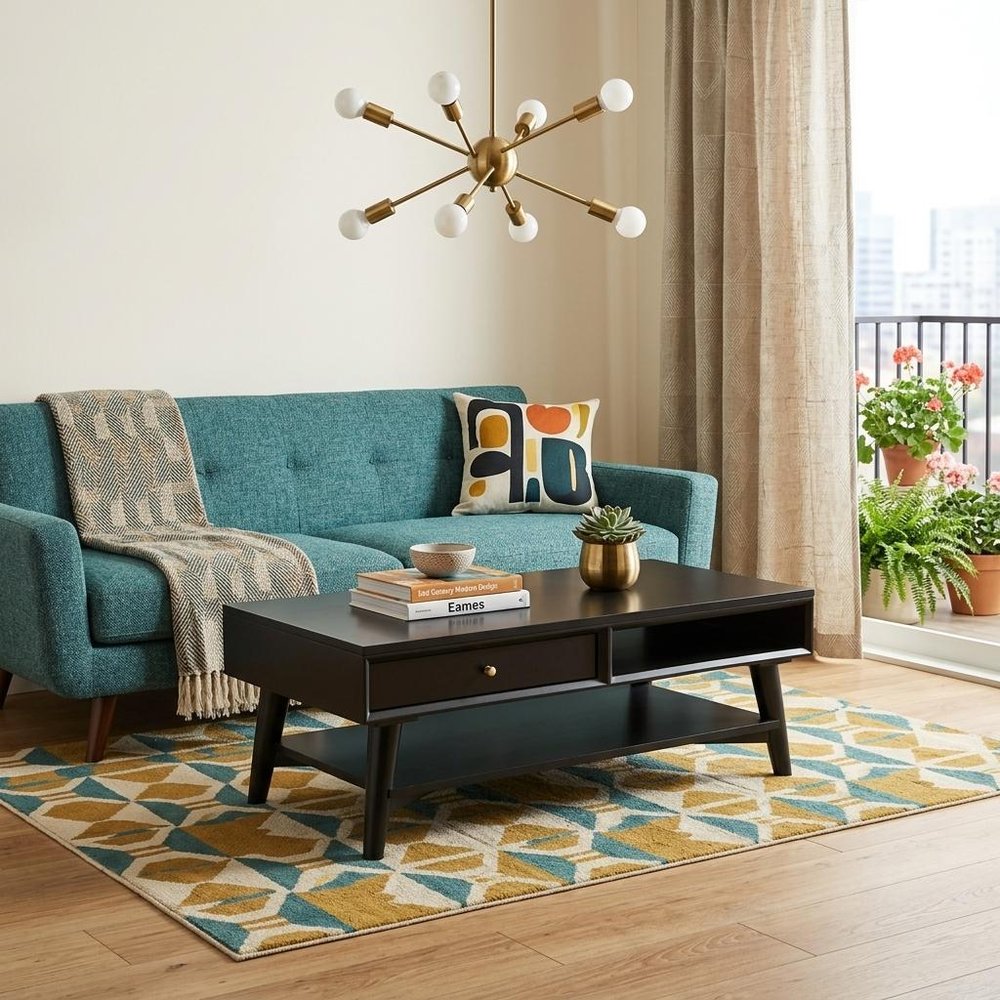 Black Solid and Manufactured Wood Coffee Table with Drawer - 48-inch