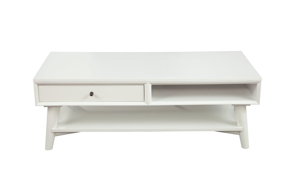White Solid and Manufactured Wood Coffee Table with Drawer - 48-inch