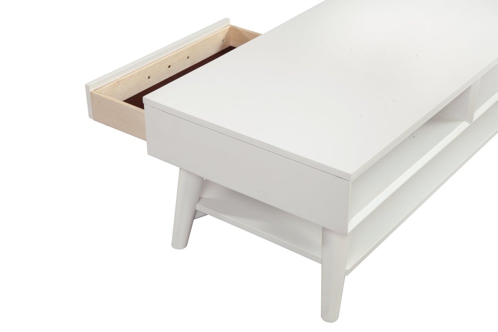 White Solid and Manufactured Wood Coffee Table with Drawer - 48-inch