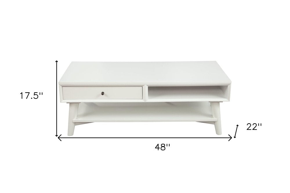 White Solid and Manufactured Wood Coffee Table with Drawer - 48-inch