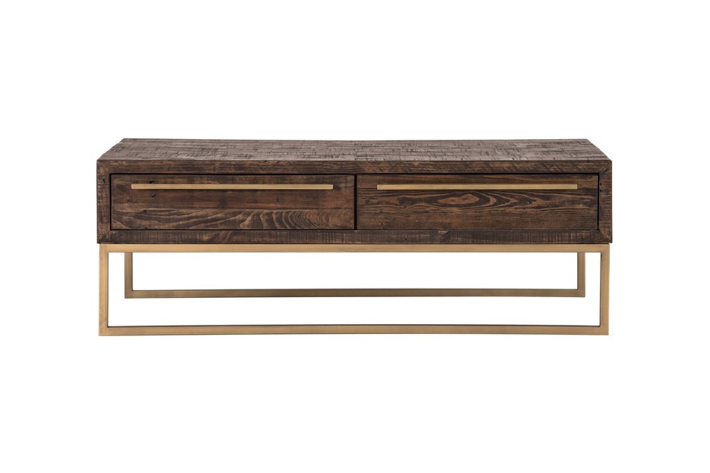 Dark Brown and Gold Metal Coffee Table with Drawer - 47-inch