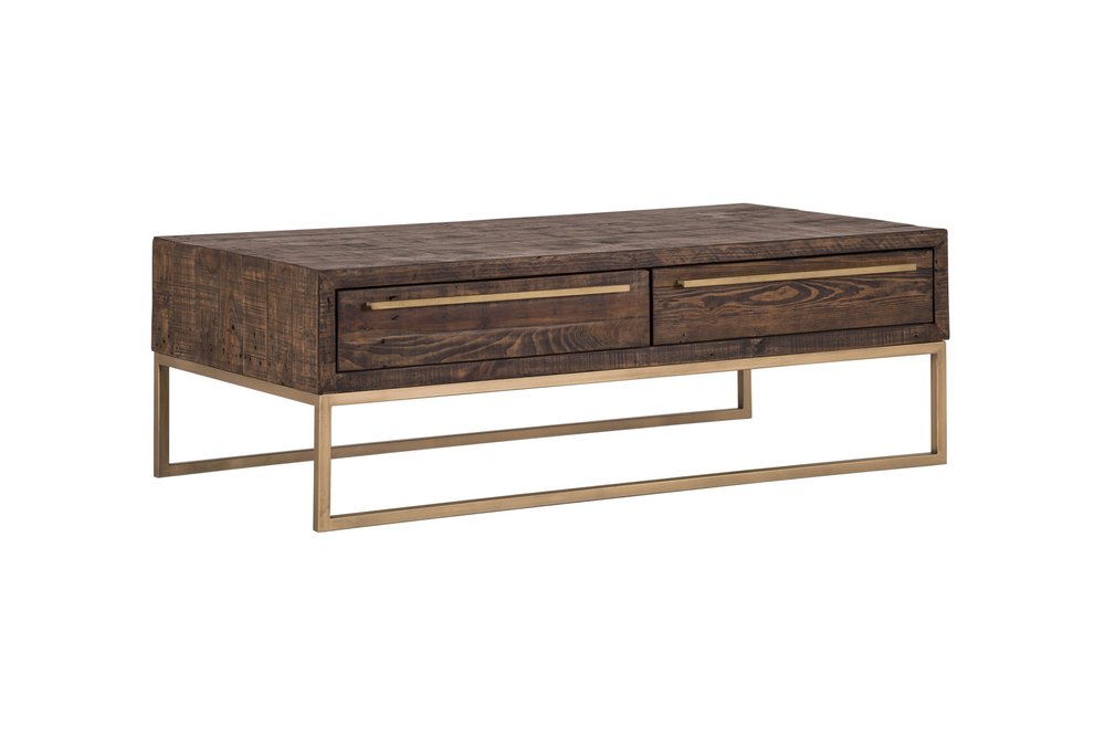 Dark Brown and Gold Metal Coffee Table with Drawer - 47-inch