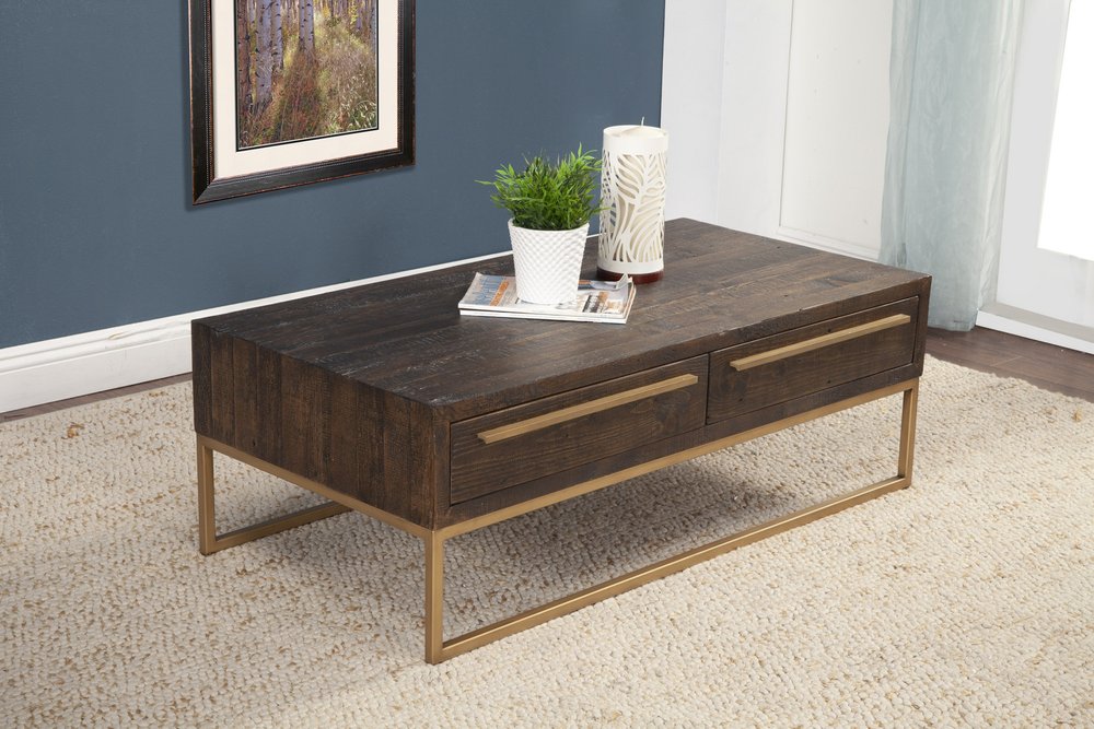 Dark Brown and Gold Metal Coffee Table with Drawer - 47-inch