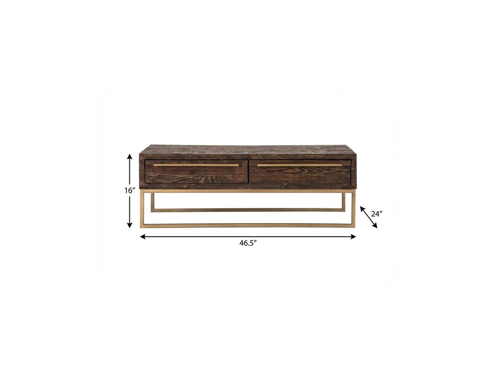 Dark Brown and Gold Metal Coffee Table with Drawer - 47-inch