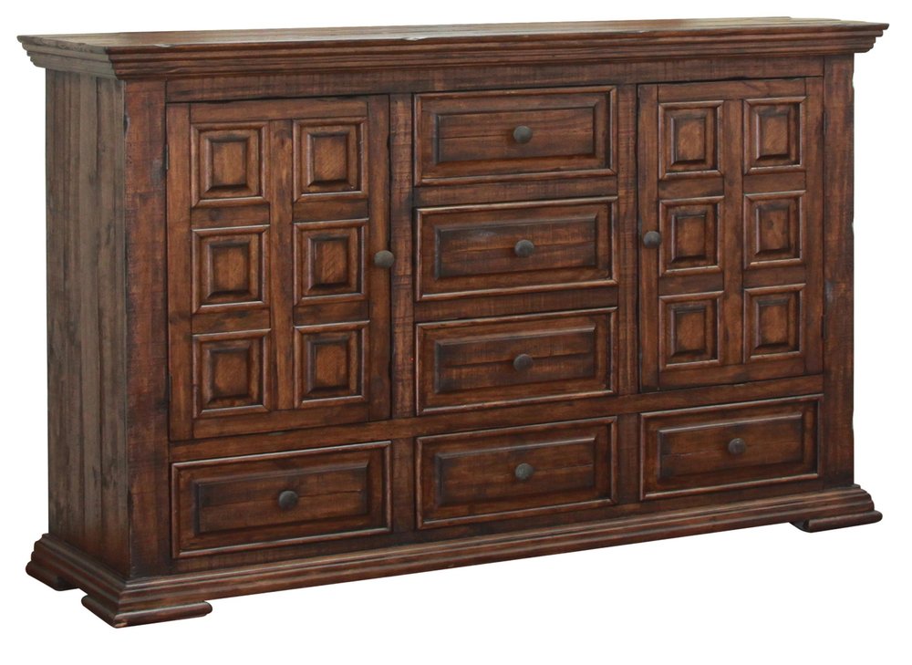 Chocolate Solid Wood Six Drawer Triple Dresser - 50-inch