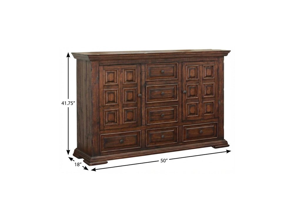 Chocolate Solid Wood Six Drawer Triple Dresser - 50-inch