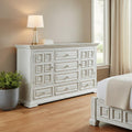 White Solid Wood Six Drawer Triple Dresser - 69-inch