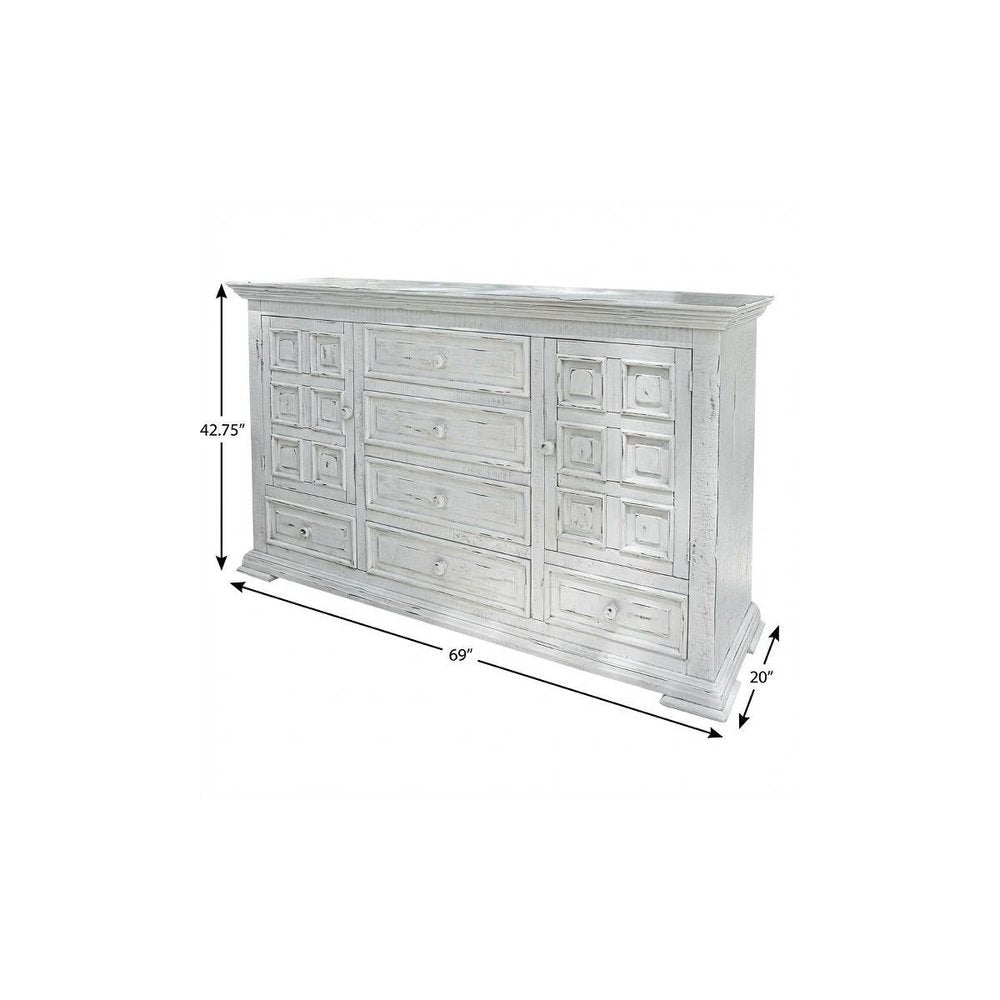White Solid Wood Six Drawer Triple Dresser - 69-inch