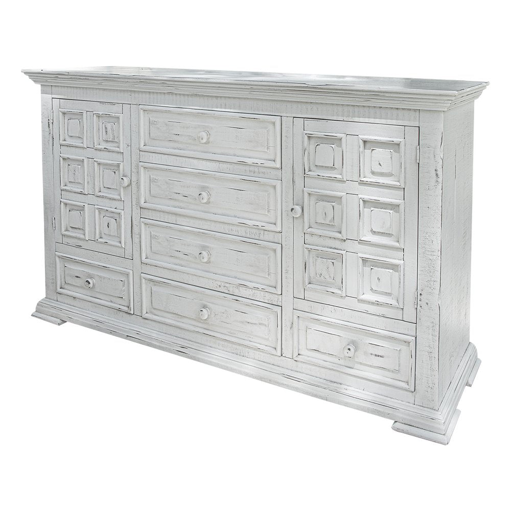 White Solid Wood Six Drawer Triple Dresser - 69-inch