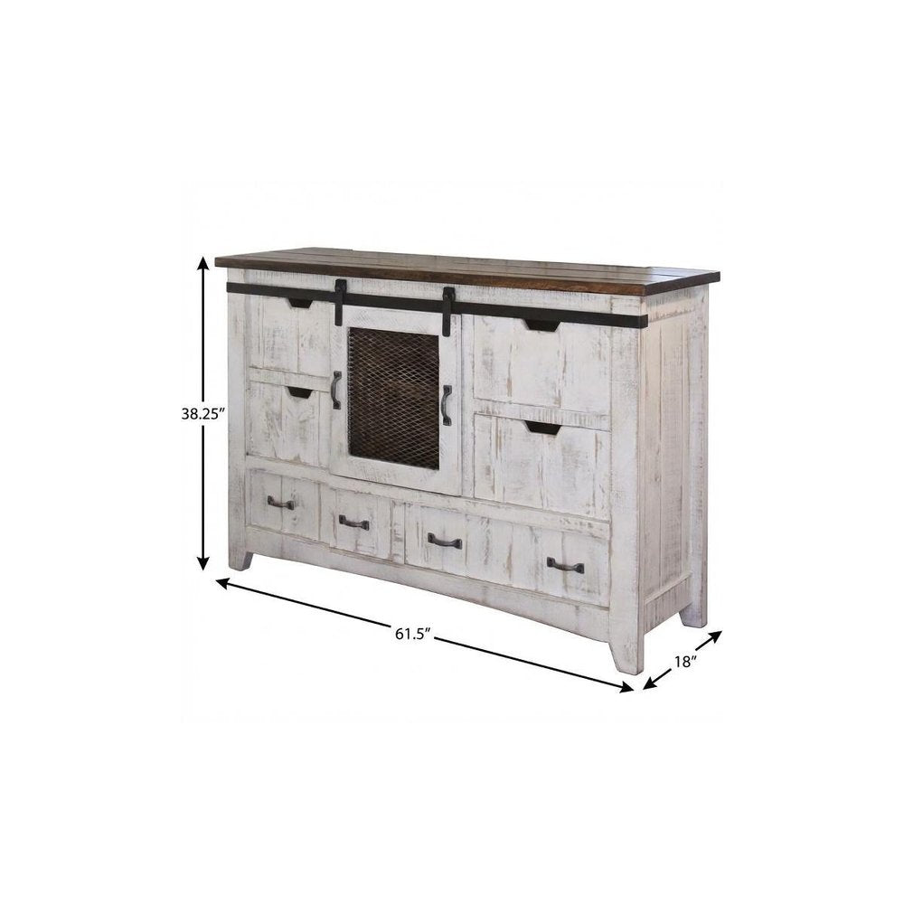 Antiqued White Solid Wood Six Drawer Triple Dresser - 62-inch