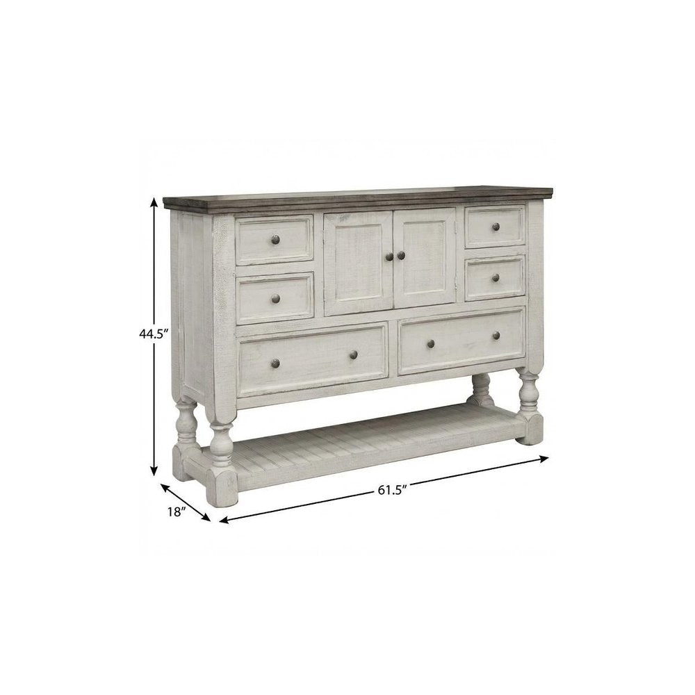 Gray and Ivory Solid Wood Six Drawer Triple Dresser - 62-inch