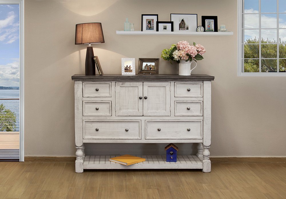 Gray and Ivory Solid Wood Six Drawer Triple Dresser - 62-inch