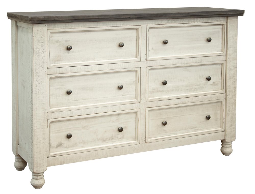 Gray and Ivory Solid Wood Six Drawer Double Dresser - 62-inch