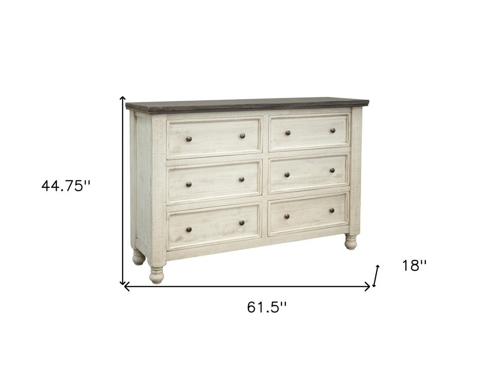 Gray and Ivory Solid Wood Six Drawer Double Dresser - 62-inch