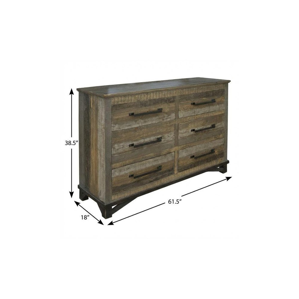 Brown Solid Wood Six Drawer Double Dresser - 62-inch