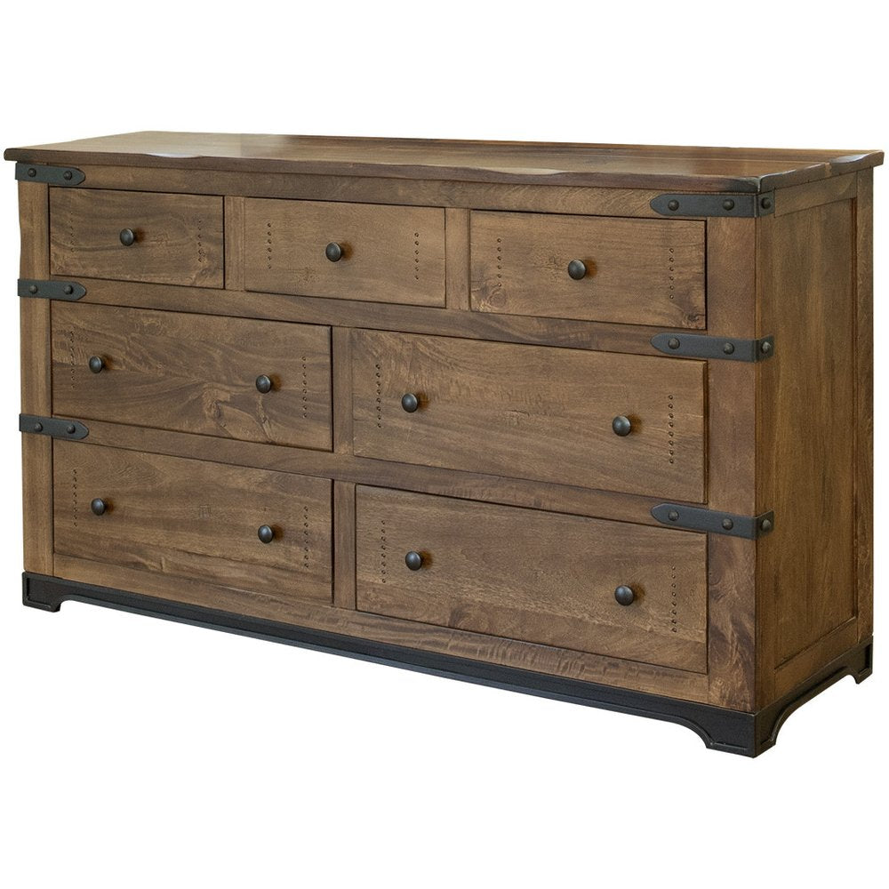 Brown and Black Solid Wood Seven Drawer Triple Dresser - 70-inch