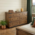 Brown and Black Solid Wood Seven Drawer Triple Dresser - 70-inch