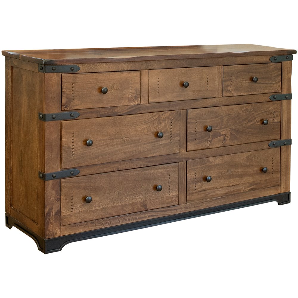 Brown and Black Solid Wood Seven Drawer Triple Dresser - 70-inch