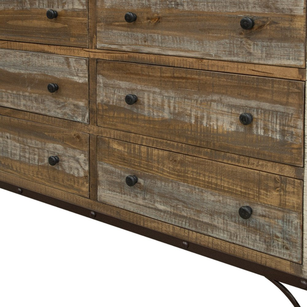 Brown Solid Wood Six Drawer Double Dresser - 61-inch