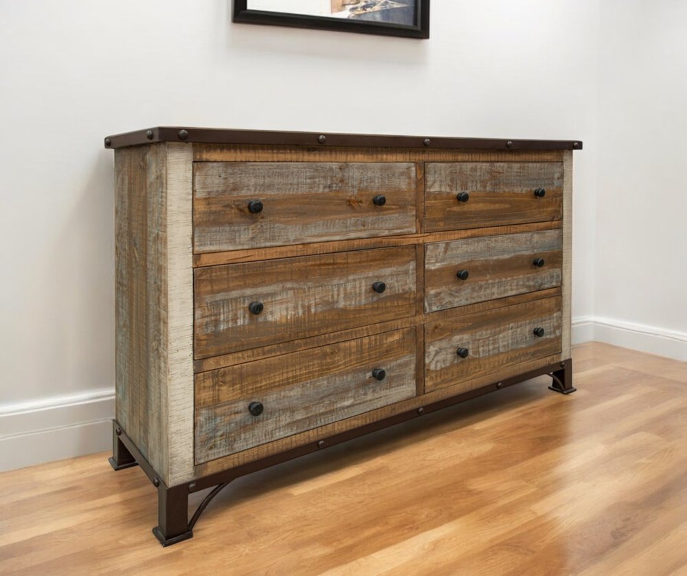 Brown Solid Wood Six Drawer Double Dresser - 61-inch