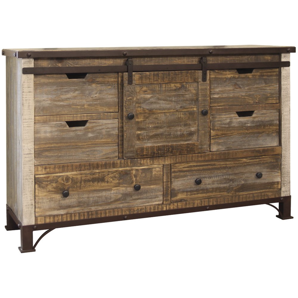 Brown Solid Wood Six Drawer Triple Dresser - 62-inch