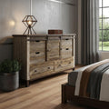 Brown Solid Wood Six Drawer Triple Dresser - 62-inch