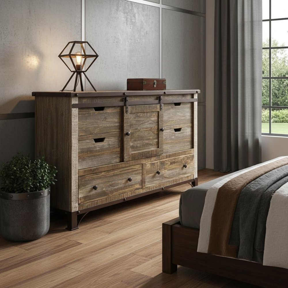 Brown Solid Wood Six Drawer Triple Dresser - 62-inch