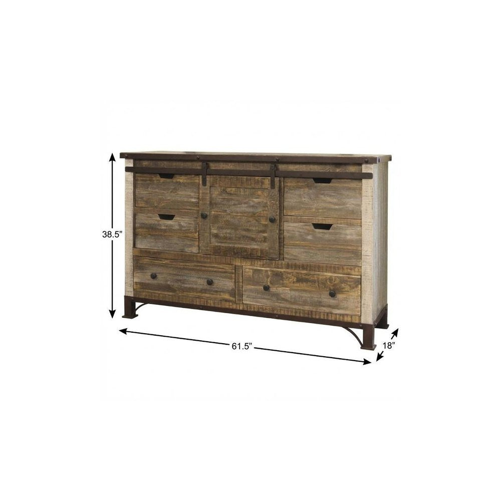 Brown Solid Wood Six Drawer Triple Dresser - 62-inch