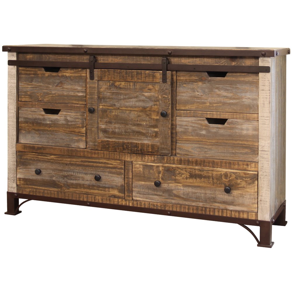 Brown Solid Wood Six Drawer Triple Dresser - 62-inch