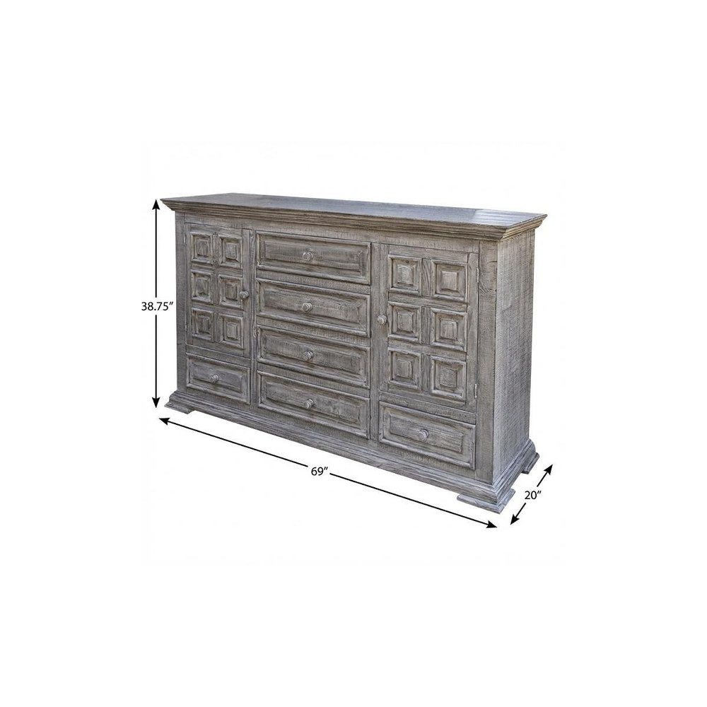 Gray Solid Wood Six Drawer Triple Dresser - 69-inch