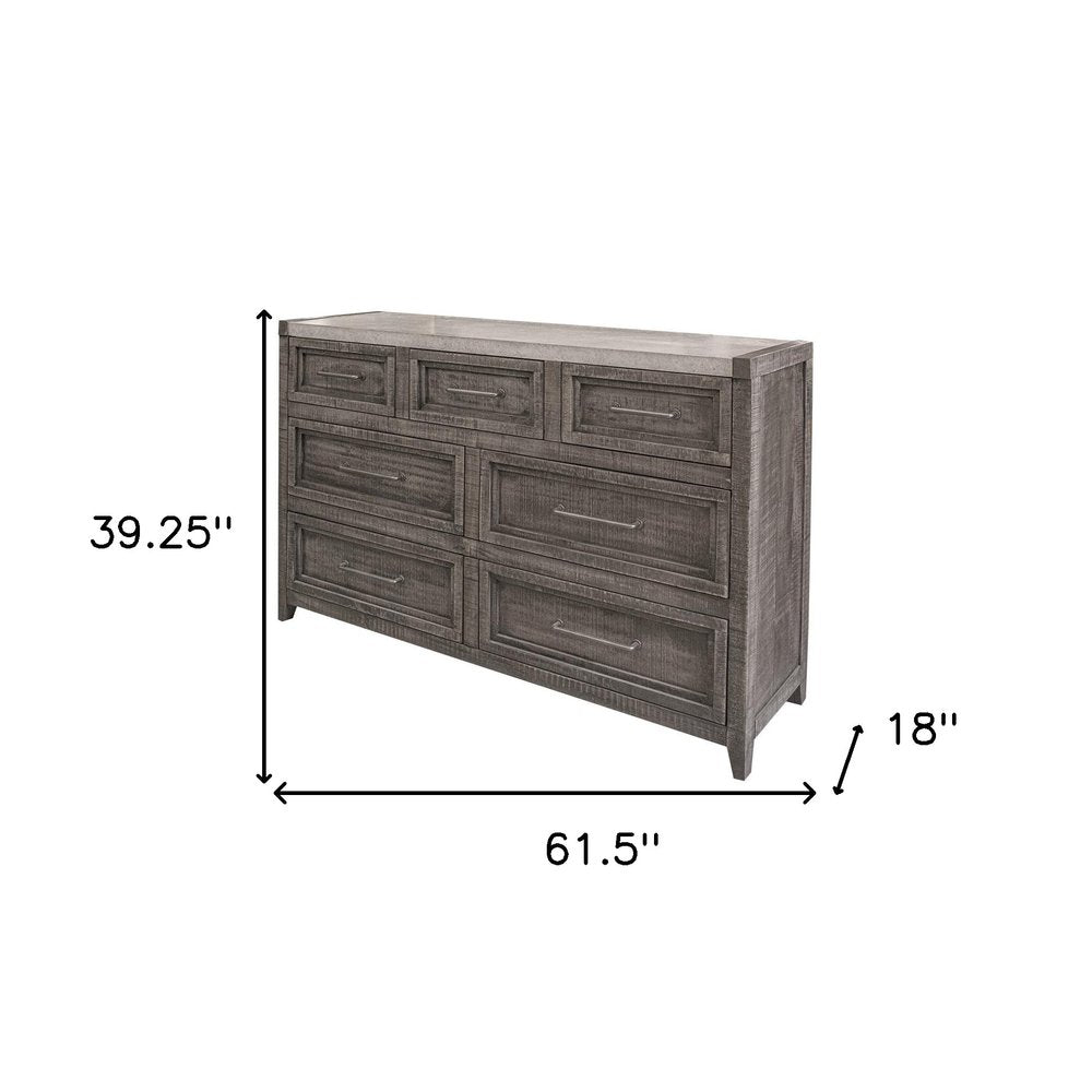Gray Solid Wood Seven Drawer Triple Dresser - 62-inch