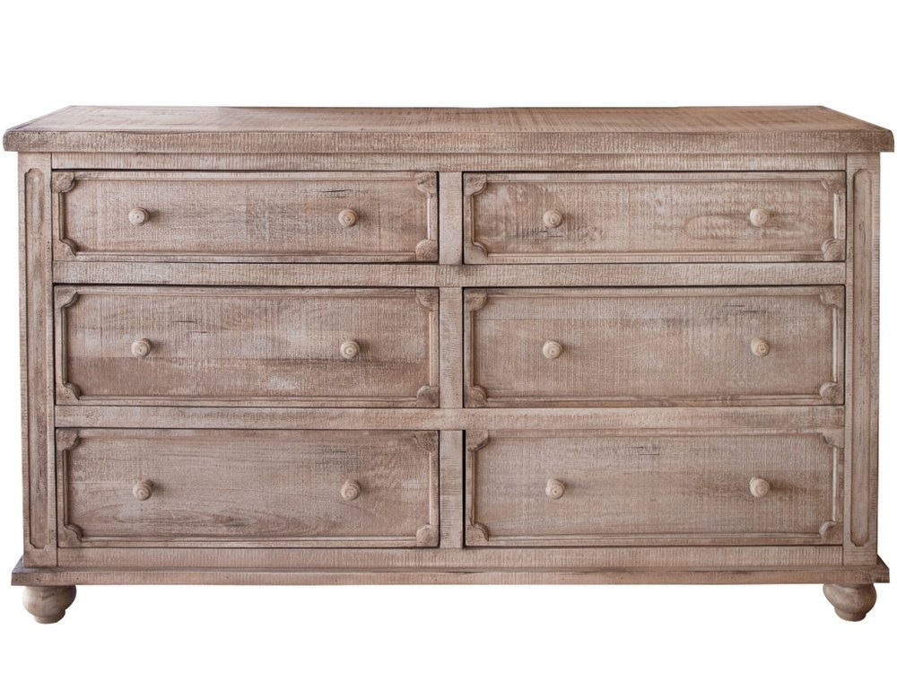 Natural Solid Wood Six Drawer Double Dresser - 70-inch