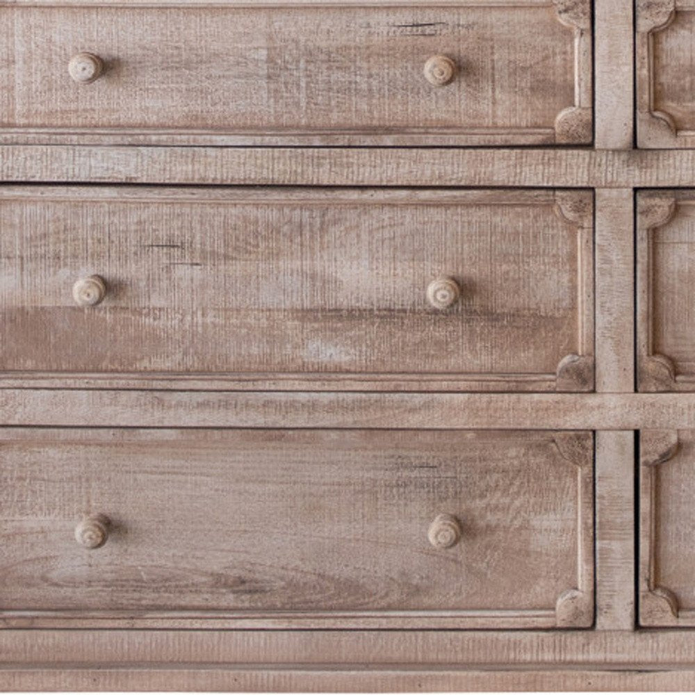 Natural Solid Wood Six Drawer Double Dresser - 70-inch