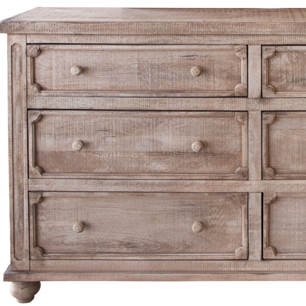 Natural Solid Wood Six Drawer Double Dresser - 70-inch
