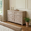 Natural Solid Wood Six Drawer Double Dresser - 70-inch