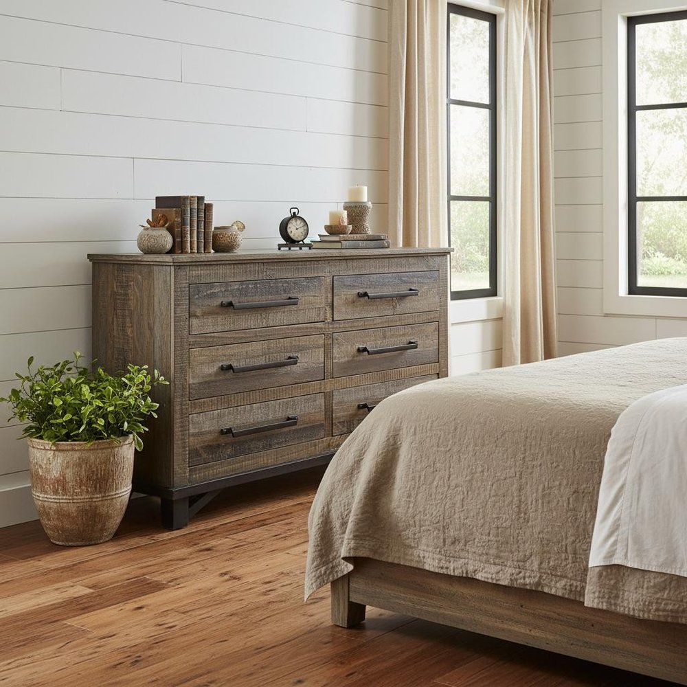 Brown Solid Wood Six Drawer Double Dresser - 56-inch