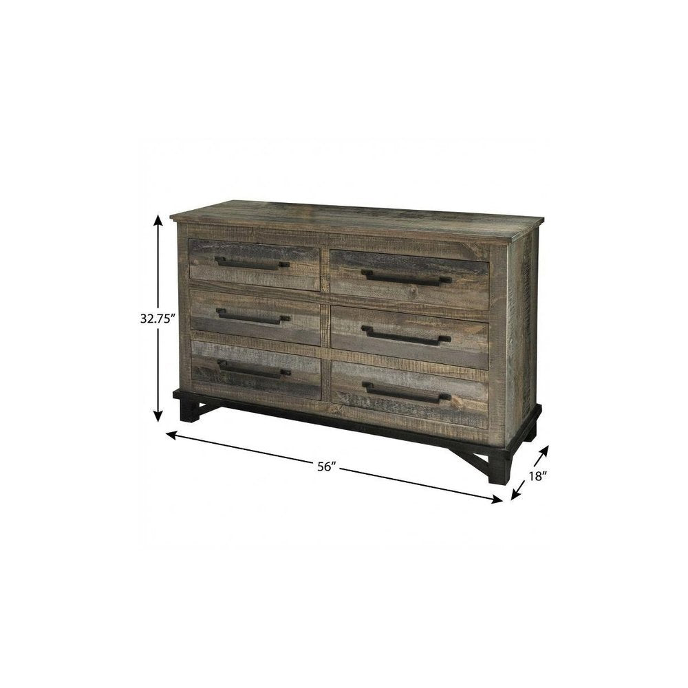Brown Solid Wood Six Drawer Double Dresser - 56-inch