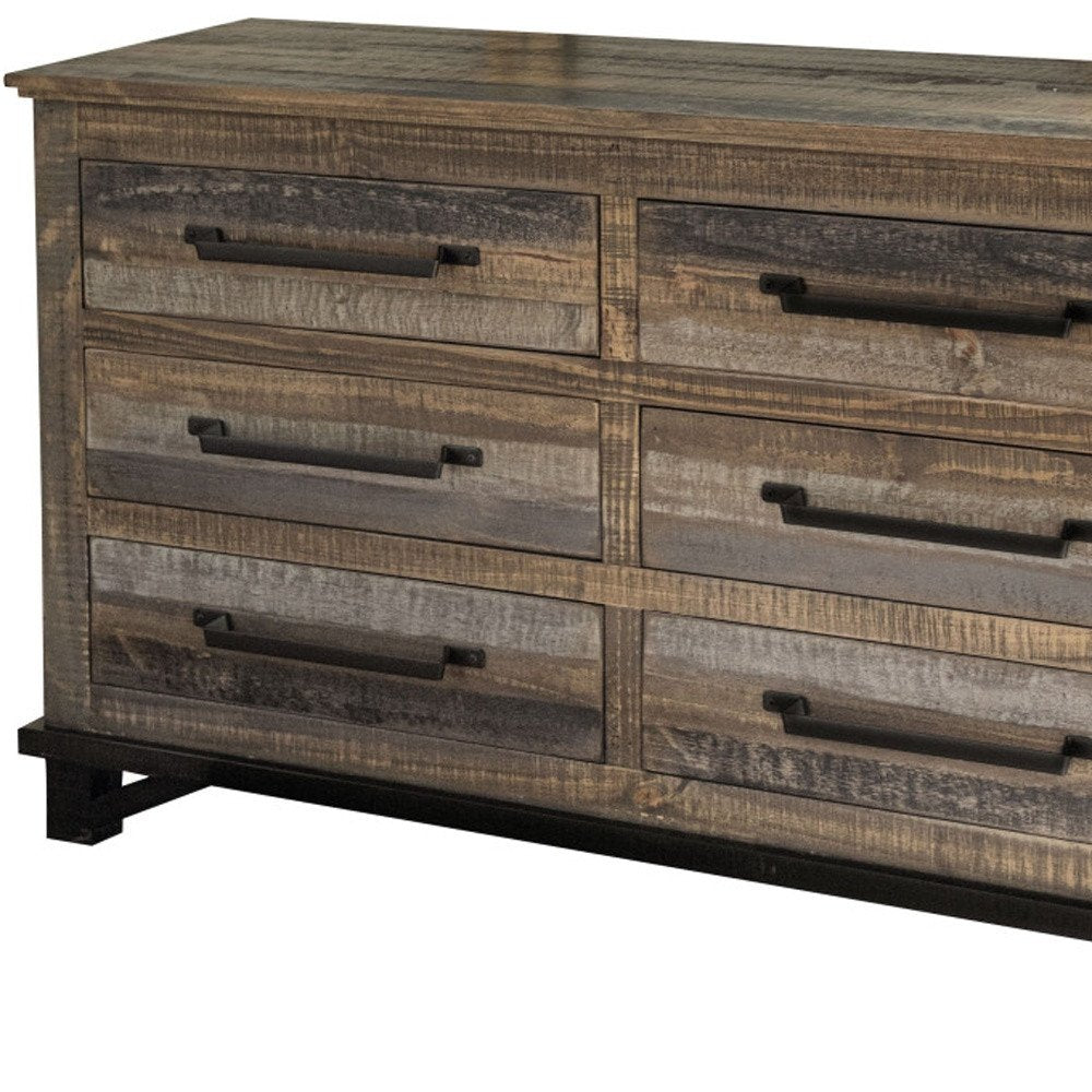 Brown Solid Wood Six Drawer Double Dresser - 56-inch