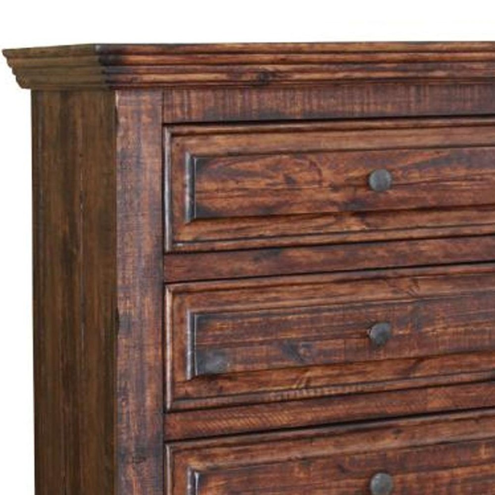Chocolate Solid Wood Six Drawer Triple Dresser - 50-inch