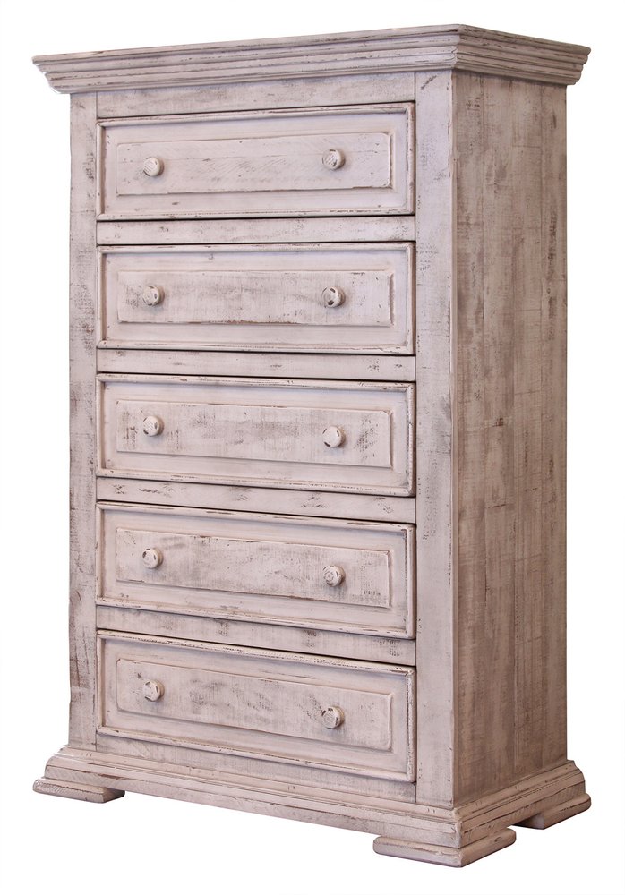 White Solid Wood Five Drawer Dresser - 37-inch