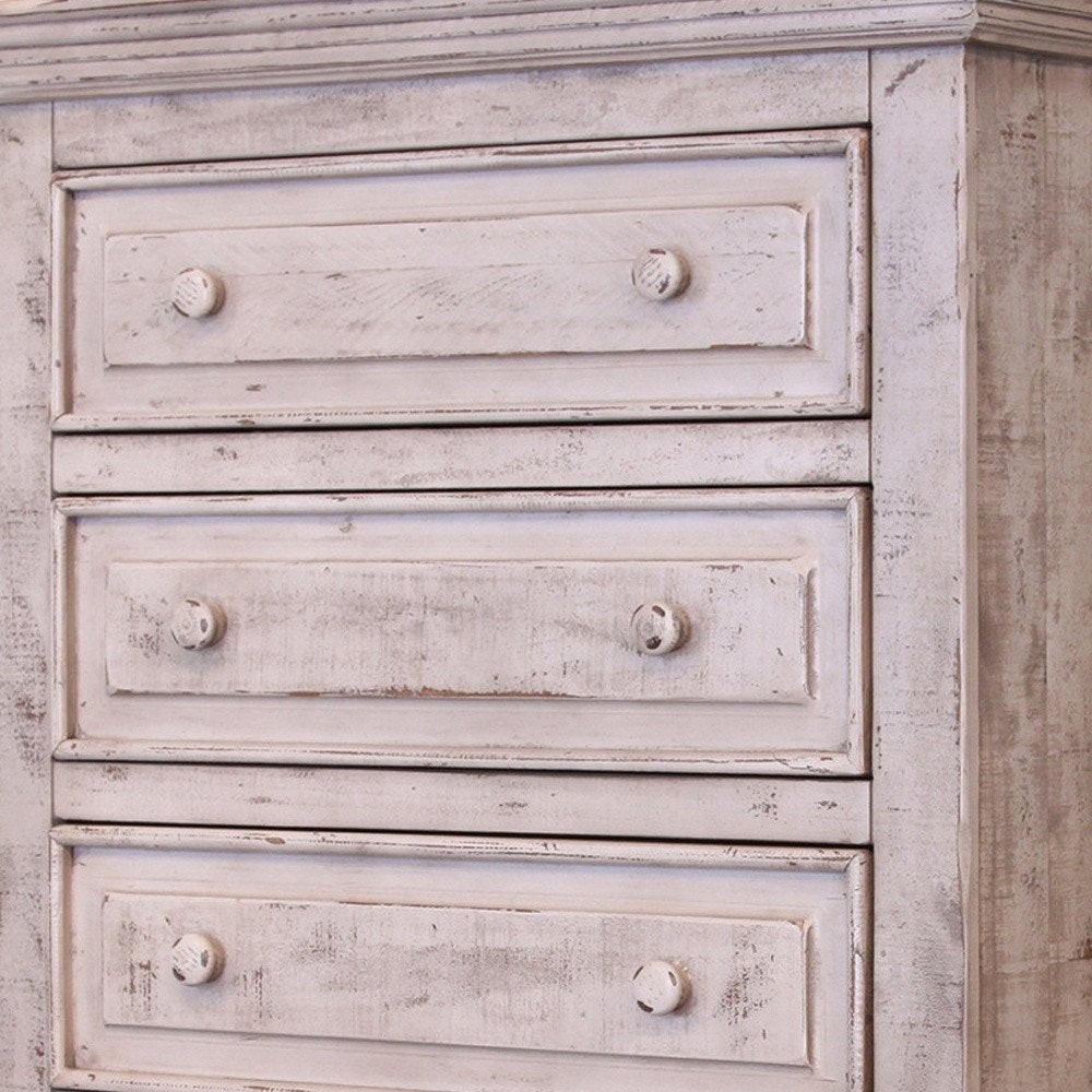 White Solid Wood Five Drawer Dresser - 37-inch