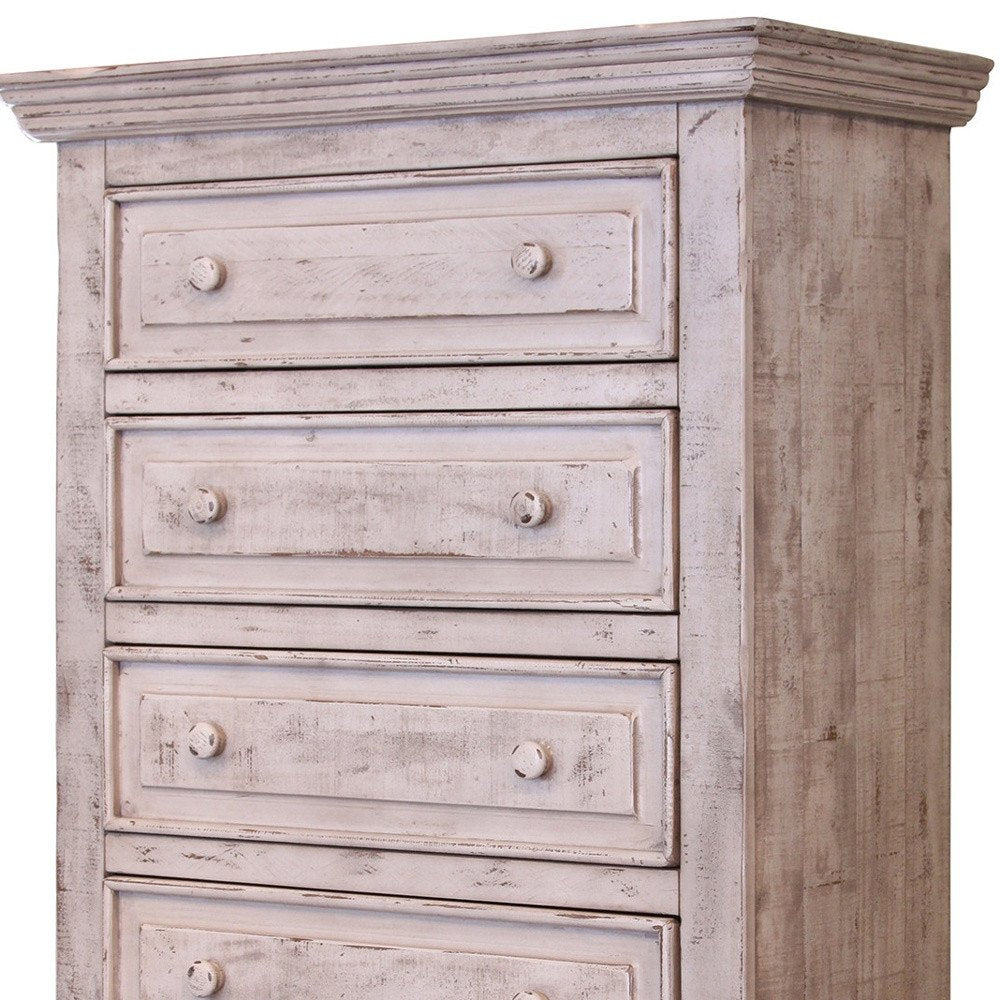 White Solid Wood Five Drawer Dresser - 37-inch
