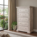 White Solid Wood Five Drawer Dresser - 37-inch