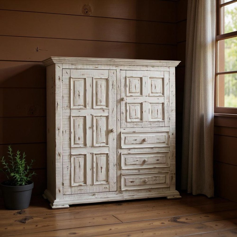 White Solid Wood Three Drawer Gentlemans Chest - 55-inch
