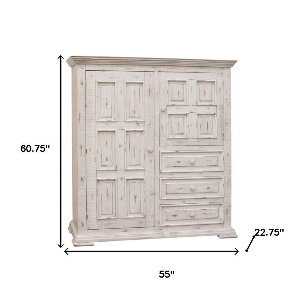 White Solid Wood Three Drawer Gentlemans Chest - 55-inch