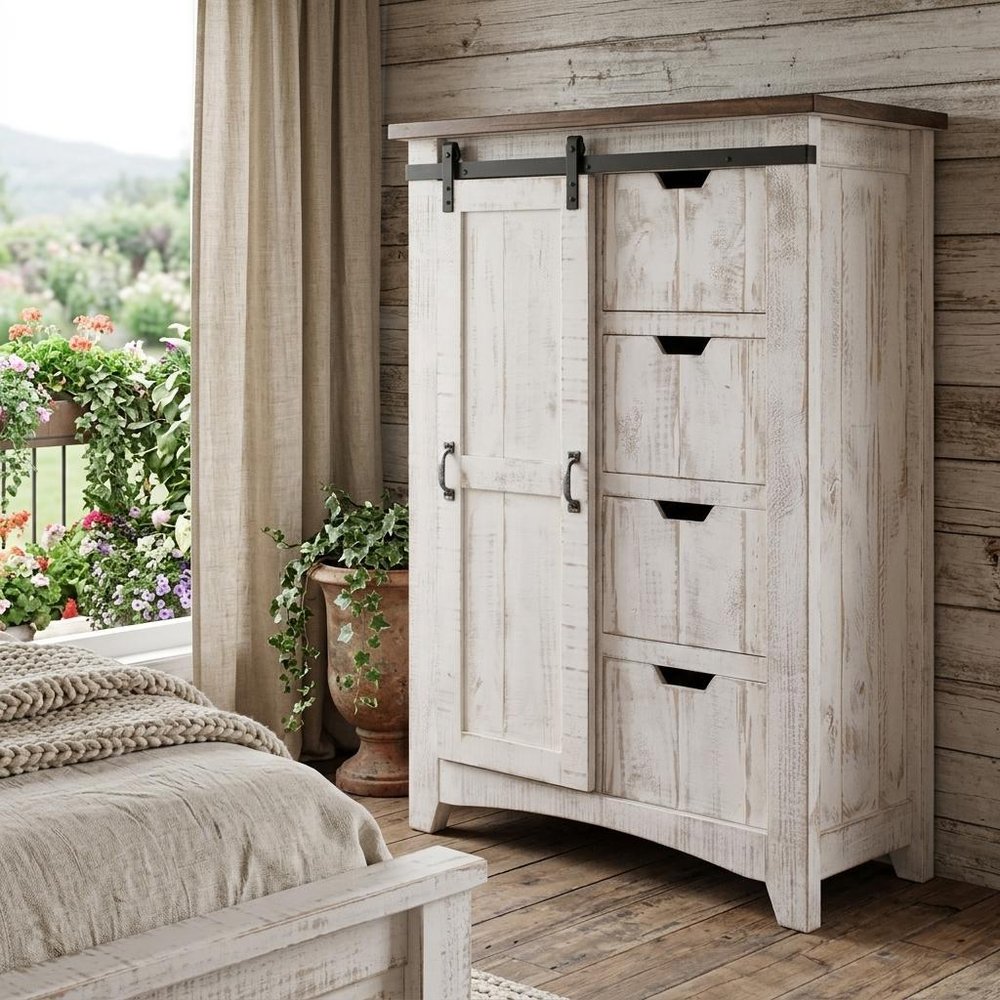 Antiqued White Solid Wood Six Drawer Triple Dresser - 62-inch