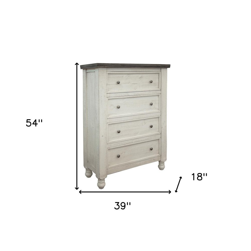 Gray and Ivory Solid Wood Four Drawer Dresser - 39-inch